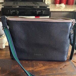Consuela Midnight Black Crossbody with Striped Strap
